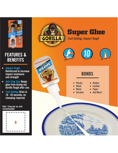 Gorilla Super Glue 15 ml - Paquete de 24, Secado Rápido