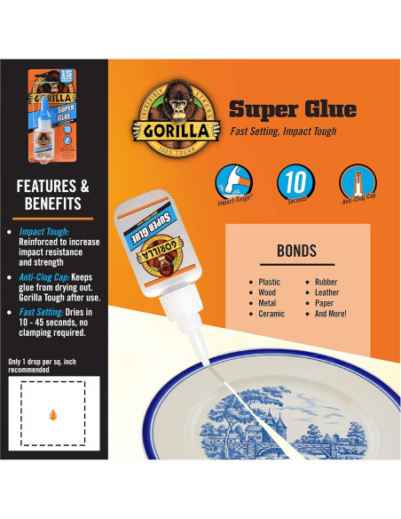Gorilla Super Glue 15 ml - Paquete de 24, Secado Rápido