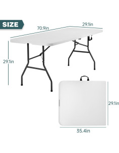 Mesa Plegable Exterior FDW 6 Pies Blanca Rectangular 2