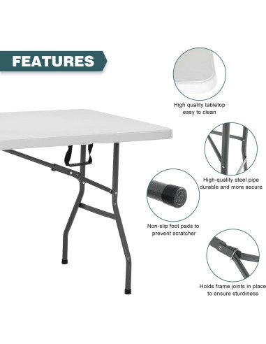 Mesa Plegable Exterior FDW 6 Pies Blanca Rectangular