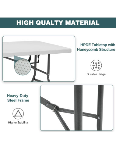 Mesa Plegable Exterior FDW 6 Pies Blanca Rectangular