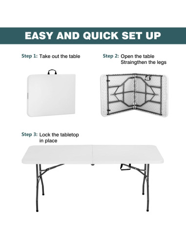 Mesa Plegable Exterior FDW 6 Pies Blanca Rectangular