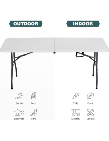 Mesa Plegable Exterior FDW 6 Pies Blanca Rectangular
