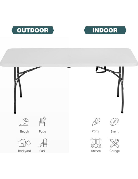 Mesa Plegable Exterior FDW 6 Pies Blanca Rectangular