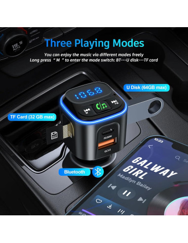 Transmisor FM Bluetooth 5.3 SONRU Coche Carga Rápida 36W