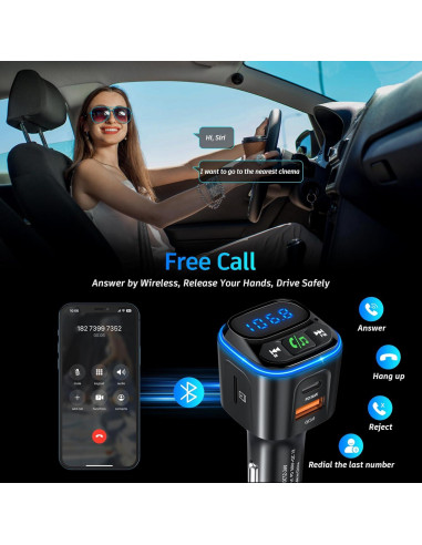 Transmisor FM Bluetooth 5.3 SONRU Coche Carga Rápida 36W