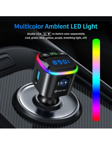 Transmisor FM Bluetooth 5.3 SONRU Coche Carga Rápida 36W