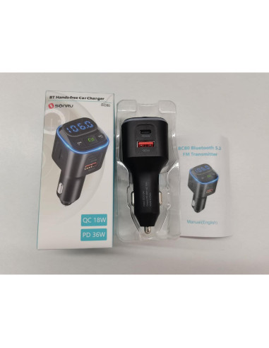 Transmisor FM Bluetooth 5.3 SONRU Coche Carga Rápida 36W