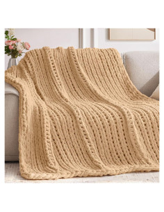 Manta de Chenilla Beige Negwoo 76x102 cm Tejida a Mano