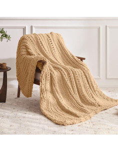 Manta de Chenilla Beige Negwoo 76x102 cm Tejida a Mano 2