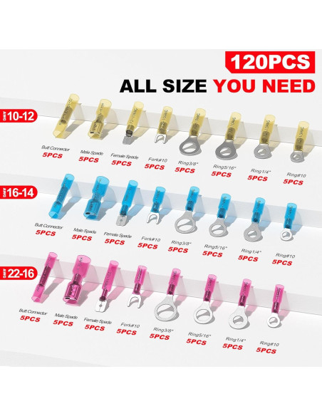 Kit de Conectores Termoretráctiles AIRIC 120 PCS 22-10 AWG