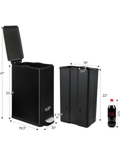 Cubo de Basura Slim Arlopu 50L Acero Inoxidable Negro 2