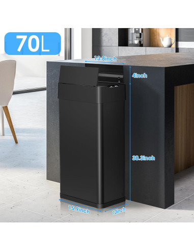 Basurero Automático Arlopu 70L Acero Inoxidable Negro