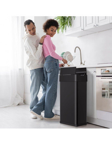 Basurero Automático Arlopu 70L Acero Inoxidable Negro