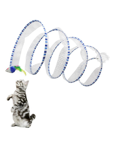 Túnel para Gatos Andiker 25 cm con Plumas y Ratón Azul