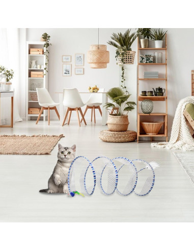 Túnel para Gatos Andiker 25 cm con Plumas y Ratón Azul