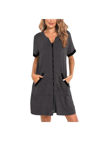 Bata de Mujer SWOMOG con Cremallera y Bolsillos - Gris Profundo