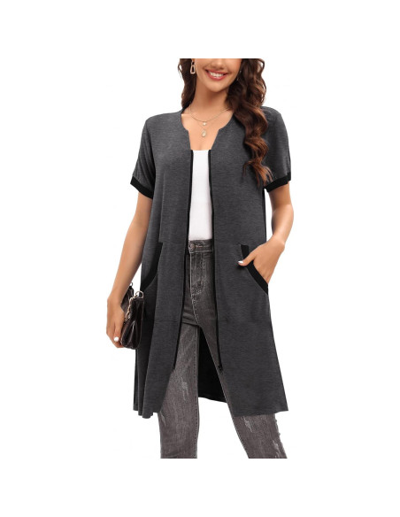 Bata de Mujer SWOMOG con Cremallera y Bolsillos - Gris Profundo