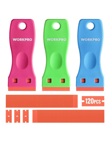 WORKPRO Raspador de Cuchillas de Plástico 3 Piezas 120 Cuchillas