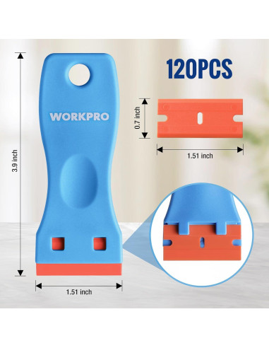 WORKPRO Raspador de Cuchillas de Plástico 3 Piezas 120 Cuchillas