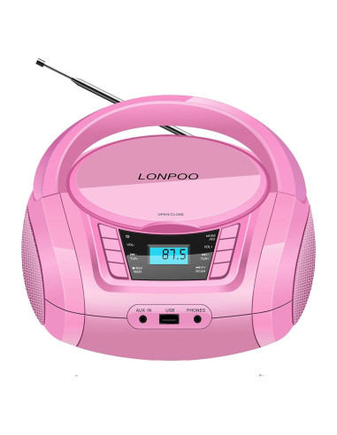 Reproductor de CD Portátil Lonpoo LP-D03 Rosa Bluetooth USB