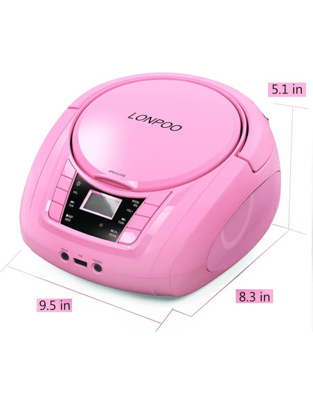Reproductor de CD Portátil Lonpoo LP-D03 Rosa Bluetooth USB