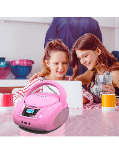 Reproductor de CD Portátil Lonpoo LP-D03 Rosa Bluetooth USB