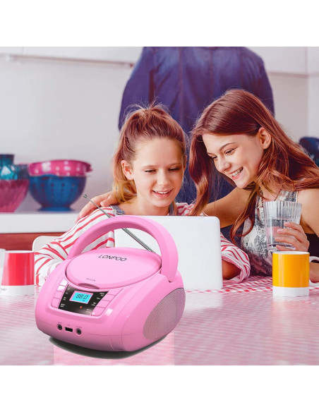 Reproductor de CD Portátil Lonpoo LP-D03 Rosa Bluetooth USB