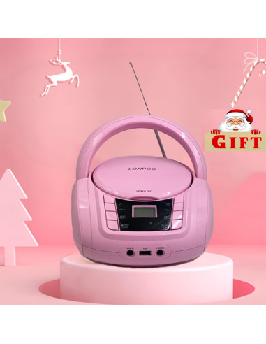 Reproductor de CD Portátil Lonpoo LP-D03 Rosa Bluetooth USB