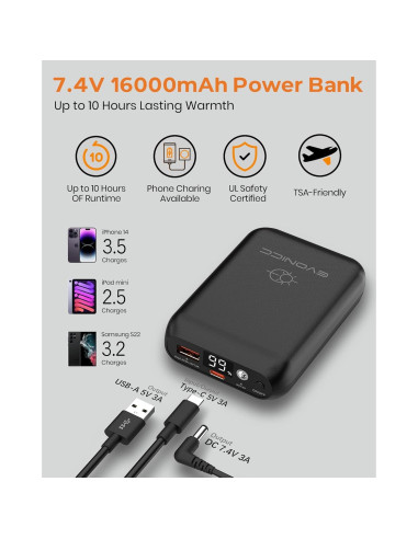 Chaleco Térmico Hombre 7.4V 16000mAh Calor Ajustable