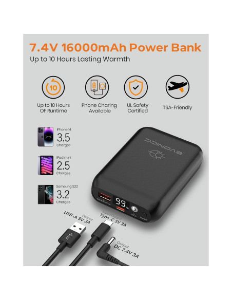 Chaleco Térmico Hombre 7.4V 16000mAh Calor Ajustable