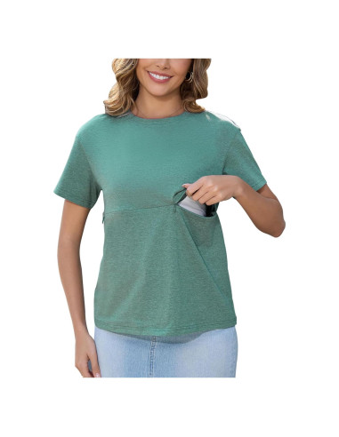 Camiseta de Lactancia Ecavus con Cremallera para Mujeres Verde