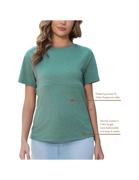 Camiseta de Lactancia Ecavus con Cremallera para Mujeres Verde