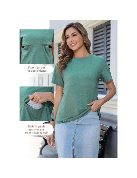 Camiseta de Lactancia Ecavus con Cremallera para Mujeres Verde