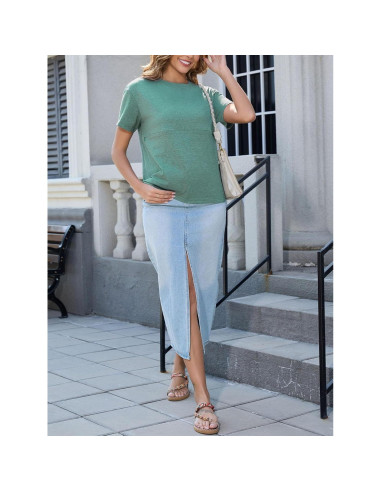 Camiseta de Lactancia Ecavus con Cremallera para Mujeres Verde