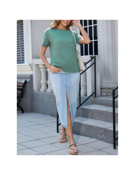 Camiseta de Lactancia Ecavus con Cremallera para Mujeres Verde