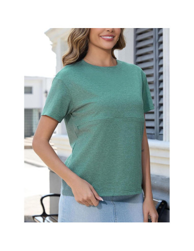 Camiseta de Lactancia Ecavus con Cremallera para Mujeres Verde