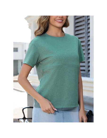 Camiseta de Lactancia Ecavus con Cremallera para Mujeres Verde