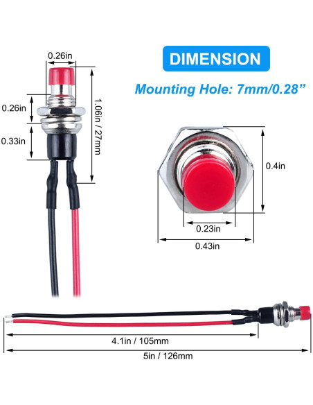 Paquete de 12 Interruptores de Botón Mini DMWD 1A 250VAC