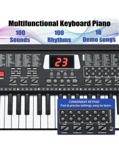 Piano Teclado Electrónico Portátil HERTMUN 61 Teclas Negro 2