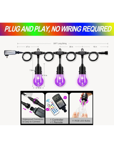 Luces de Cadena LED RGB Auroraworld 10.67M con Control Remoto