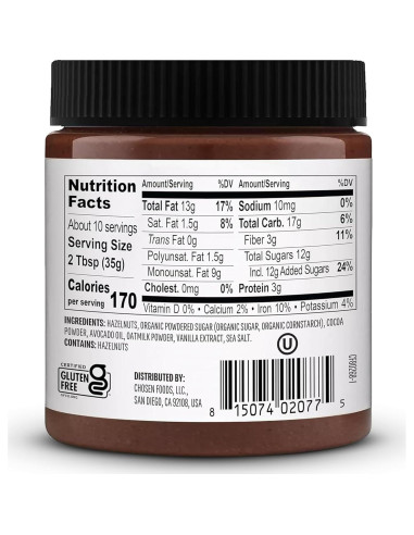 Crema de Chocolate y Avellanas Elegido Alimentos 340 g Vegana