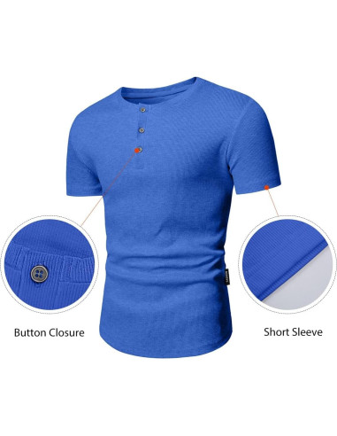 Camisa Henley Ajustada de Musculación JMIERR para Hombre Azul