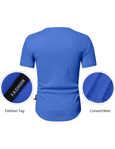 Camisa Henley Ajustada de Musculación JMIERR para Hombre Azul
