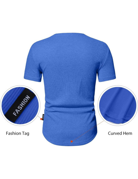 Camisa Henley Ajustada de Musculación JMIERR para Hombre Azul