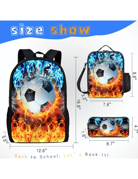 Juego de mochila de fútbol 3 piezas para niños - 43 cm