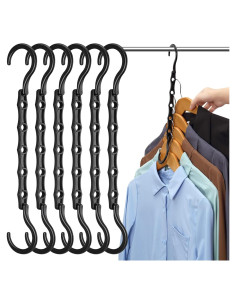 Perchas Mágicas AMKUFO 6 Pcs Ahorro de Espacio Negro