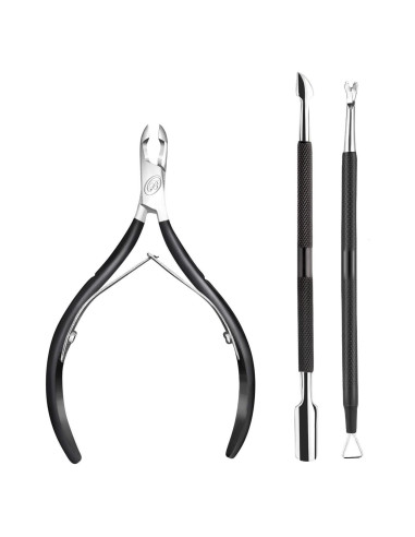 Cortador de Cutículas Blue Orchids con Empujador - Acero Inoxidable