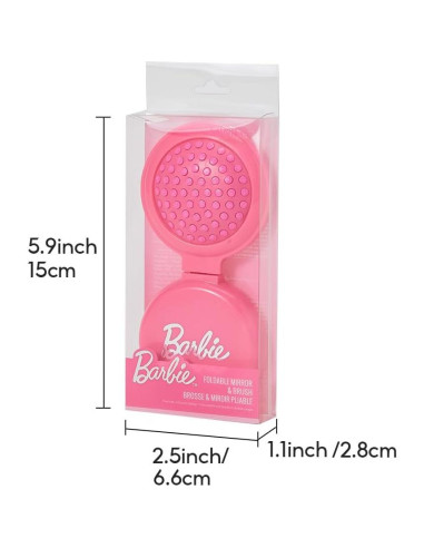 Set Espejo y Peine Plegable MINISO Barbie Rosa 15x6.6cm