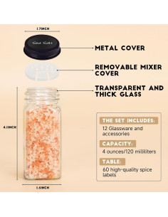 6 Tarros de Especias de Vidrio DIDI 4oz con Etiquetas 2